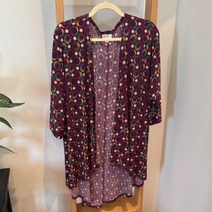 LuLaRoe “Lindsey” Medium Slinky Material Multicolor Circular Pattern Kimono